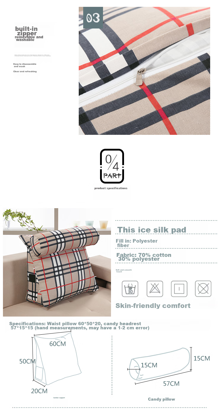 AVIVI Bed Headboard Cushion, Triangular Large Backrest Pillow, Soft Pack Lumbar Support, Office Sofa Throw Pillow, Waist Pillow, Xiyingying 7