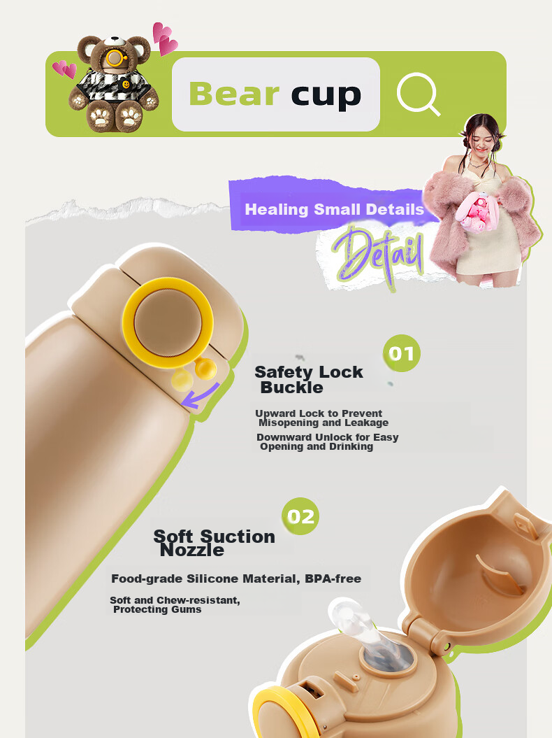 FGA Fuguang Children's Insulated Cup Water Bottle 316L Stainless Steel Double Lid Exquisite Gift Box for Boys And Girls Students Brow 17
