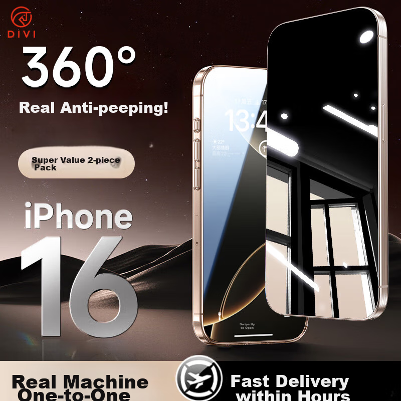 DIVI [Value Pack of 2] Screen Protector for Apple IPhone 16 Pro, 360° Privacy Film, Shatterproof, Anti-Fingerprint, Glass Anti-Peeping Privacy Protectio