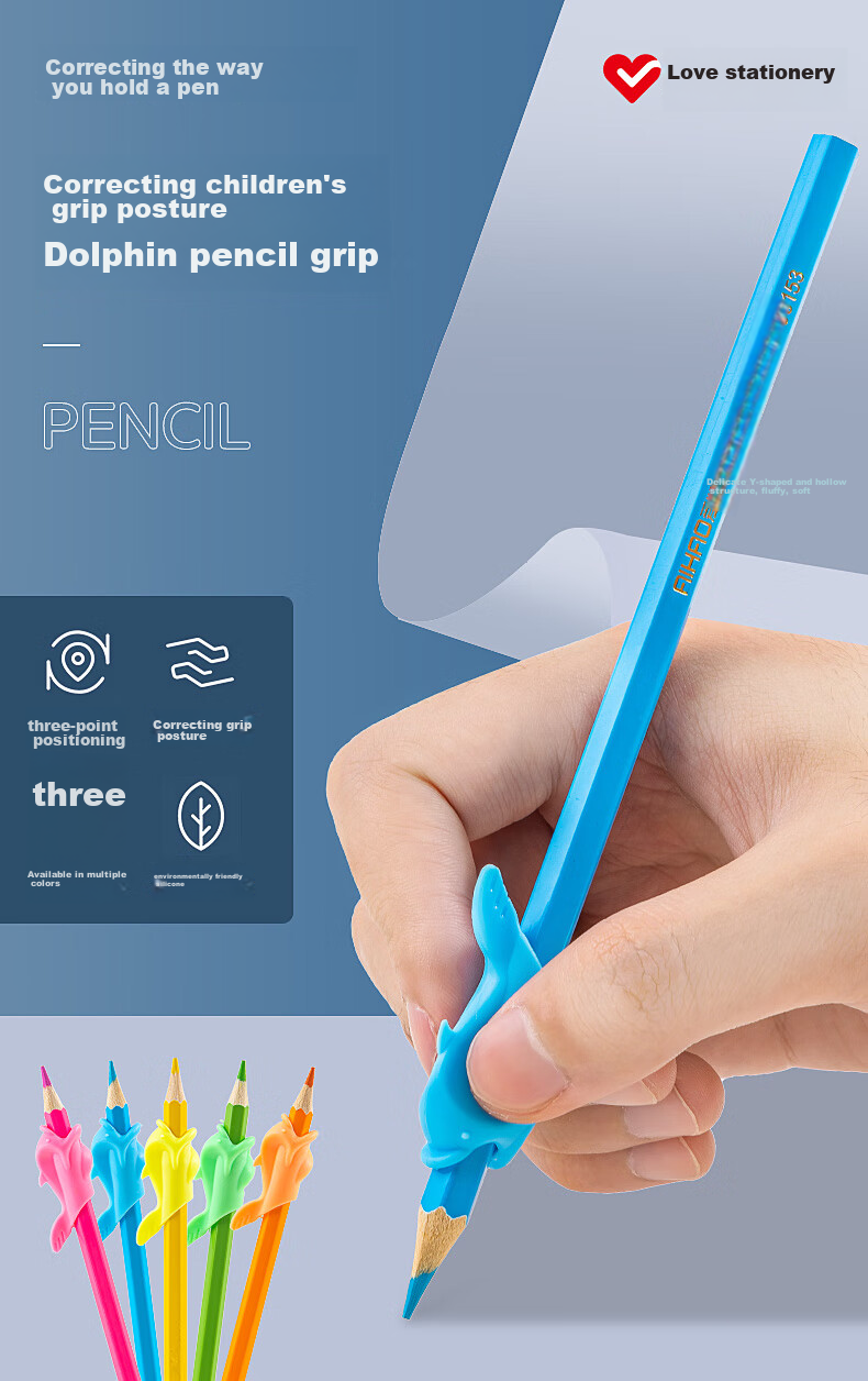 AIHAO [Lowest Price Online] Dolphin-Shaped Pen Grip Aid for Kindergarten And Elementary School Students, Pencil Grip Correction Silicone Pen Holder, Back-To Essential Stationery, Pack of 10 1