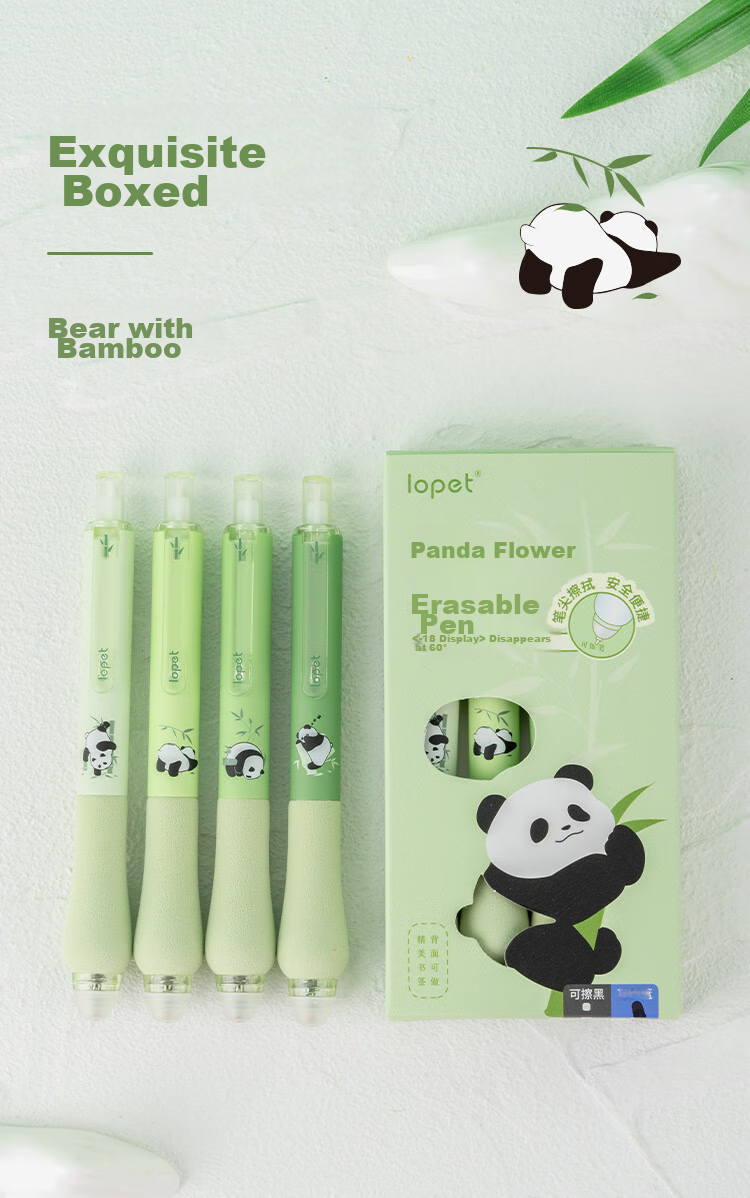 LOPET Blue Erasable Pen, Crystal Blue Erasable Gel Pen, Retractable Water-Based Pen, 0.5mm, for Third Grade Elementary School Students, Erasable Pen, Thermal Signature Pen, 4 Pens, LT-1607 Panda Huahua 10
