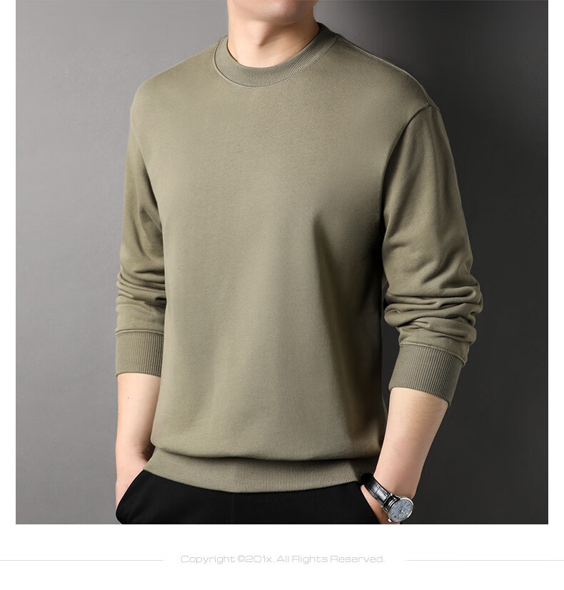 Hengyuanxiang Men's Sweatshirt, 100% Pure Cotton, Round Neck, for Young And Middle-Aged Men, T-Shirt 15237320, Dark Night Gray, 170/92A 6