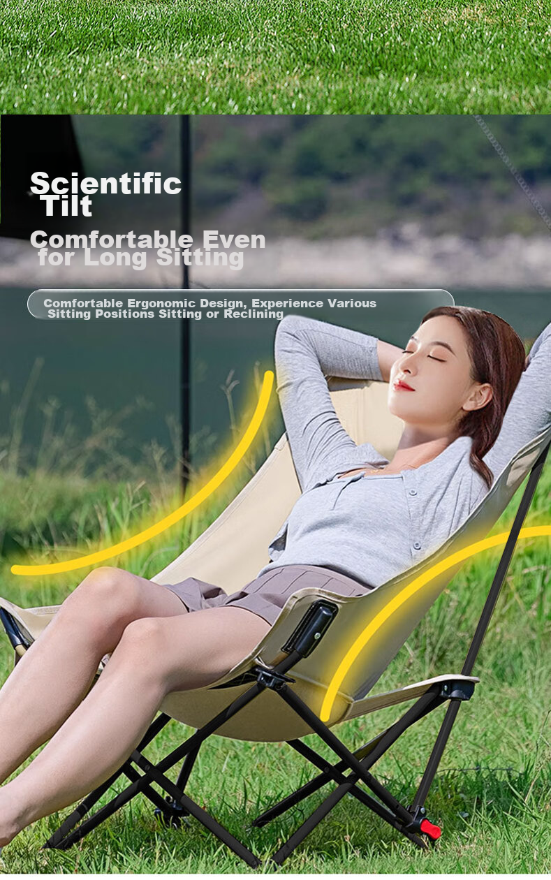 SIMAGO Outdoor Folding Chair Camping Chair Lounge Chair Portable Folding Moon Chair High Backrest Khaki XMDYLY 4