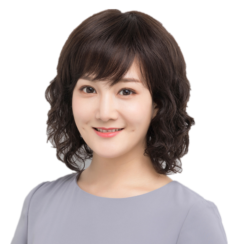 Baisitang Women's Mid-Length Wig Full Head Covering Real Human Hair for Middle-Aged And Elderly, Gift for Mom (Dark Brown)