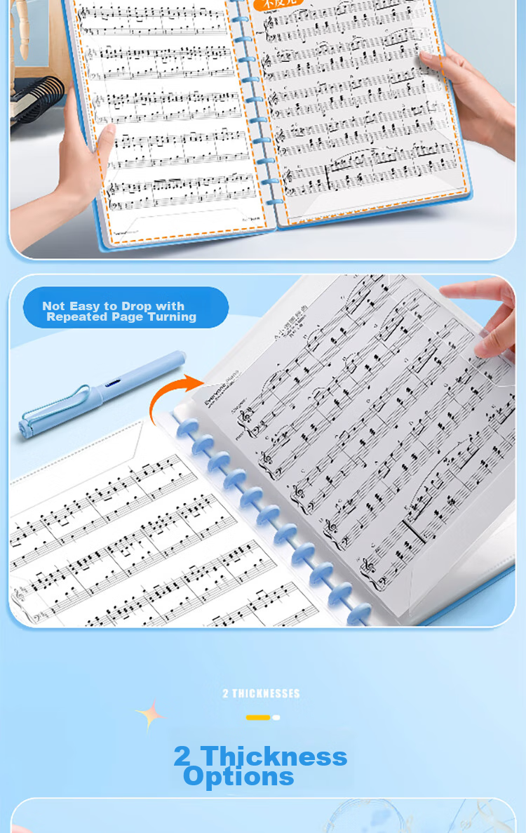 SUNWOOD 20 Sheets 40 Pages A4 Mushroom Clip Music Folder, Sheet Music Folder Document Holder, Guitar And Guzheng Score Folder, Staff Paper Folder, 1387-20 Blue 4