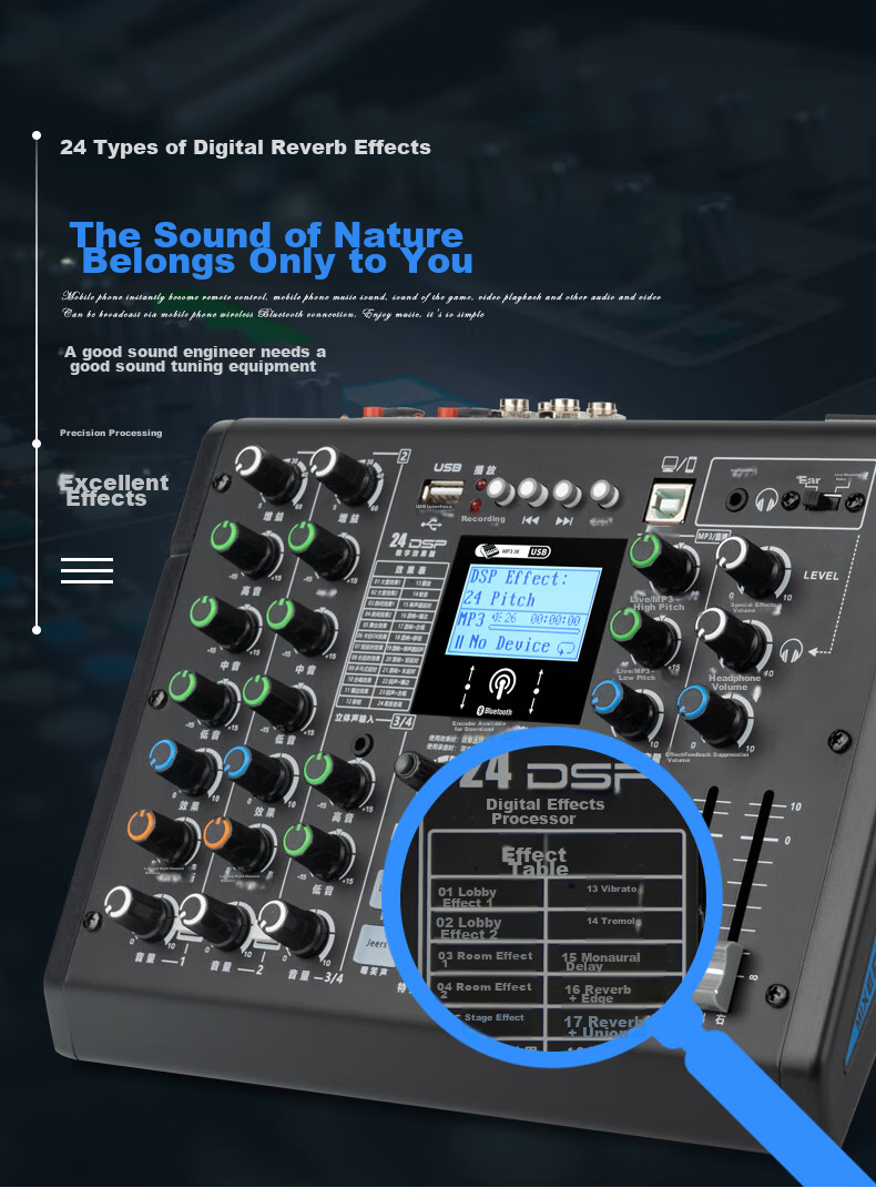 SHILE Professional Four-Channel Mixer, Live Streaming Sound Card, Conference Room Remote Video Conferencing Training, Event Performance Meeting Mixer, Tianqin Shiba 11