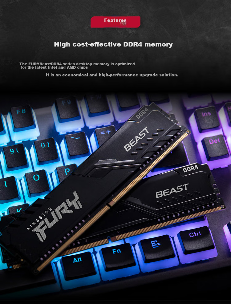 Kingston FURY 16GB DDR4 3600 Desktop Memory Module Beast Series HyperX 3