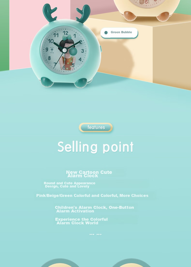 POLARIS Alarm Clock, Creative Cartoon Cute Small Alarm Watch, Cartoon Lazy Bedside Student Children Electronic Clock, Pink 2
