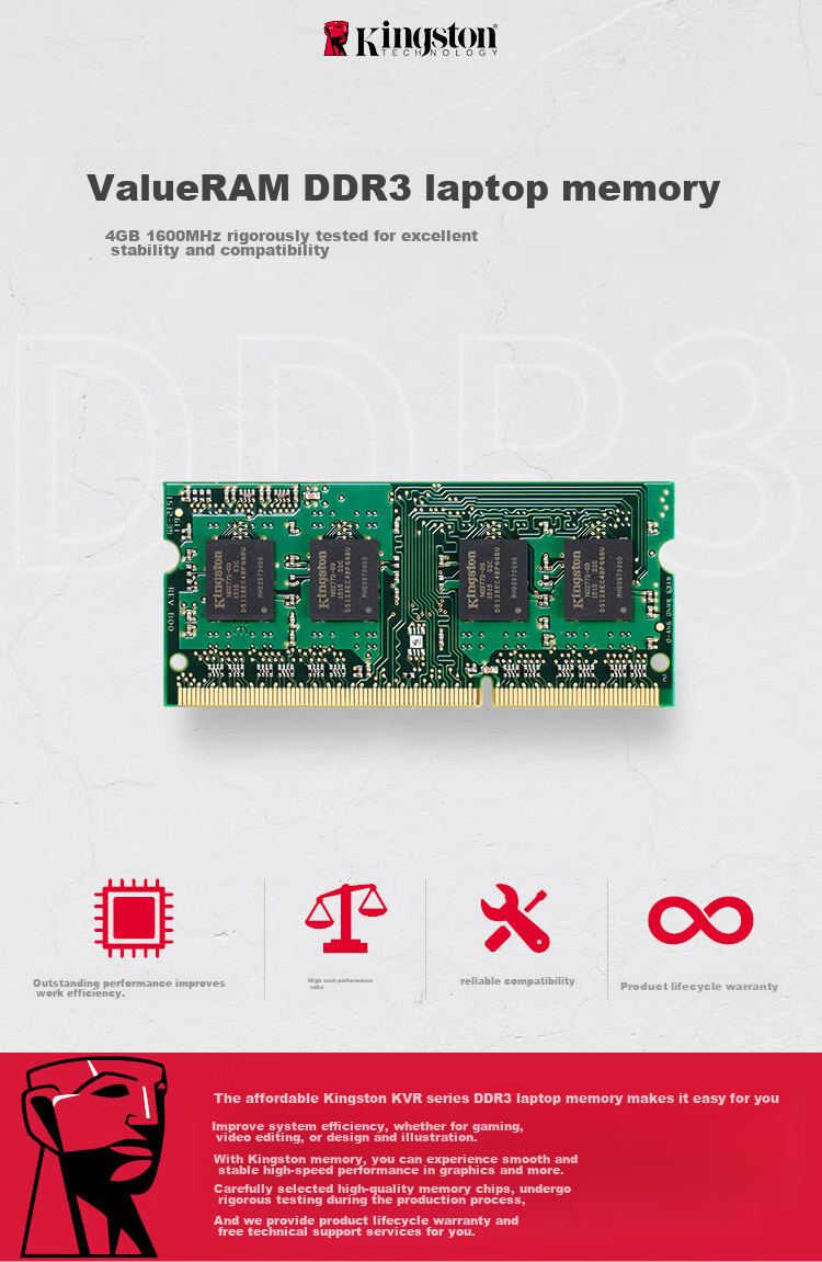 Kingston 8GB DDR3 1600 Laptop Memory Module, Low Voltage Versio 1
