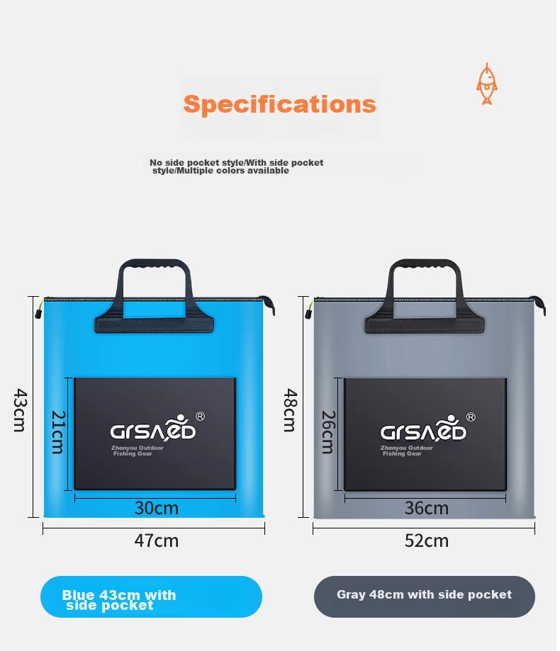 Grsaed Fishing Tackle Bag Handbag 48cm Multifunctional Waterproof Lightweight Fishing Tackle Bag Thickened Wear-Resistant Storage Live Fish Bucket Fishing Accessories Short Handle with Side Bag Gray 8