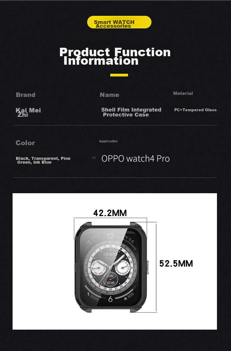 KMaxAI Compatible with OPPO Watch 4 Pro Protective Film + Hard Case, Integrated Full Protection Cover for Watch Face + Screen Protector, Anti-Scratch, Anti-Fingerprint, Shockproof Tempered Glass Film, Black 10
