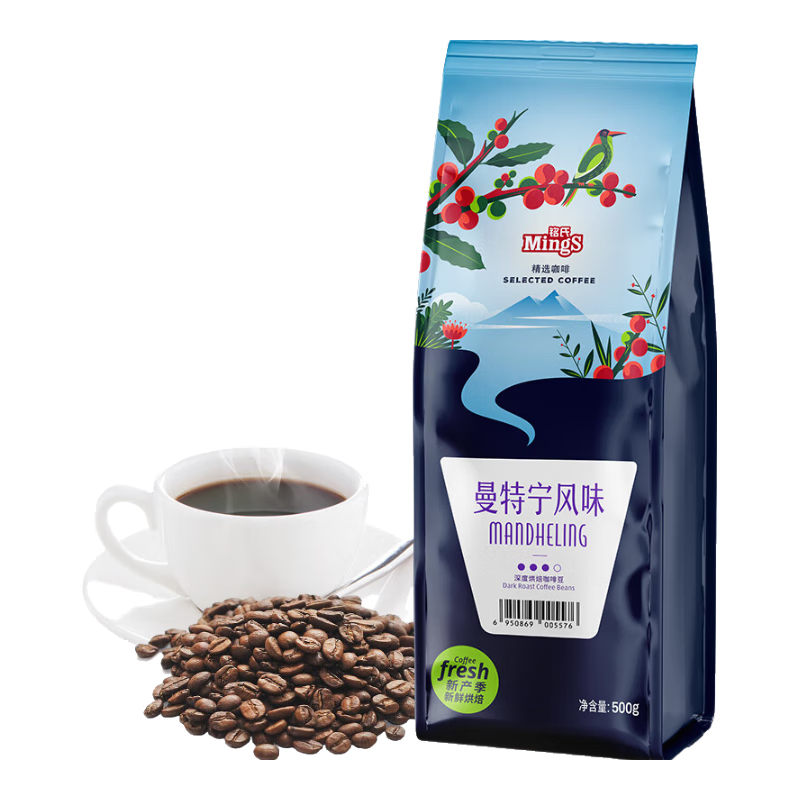 铭氏（Ming's）精选咖啡豆 阿拉比卡炭烧风味拼配 焦香浓郁 500g