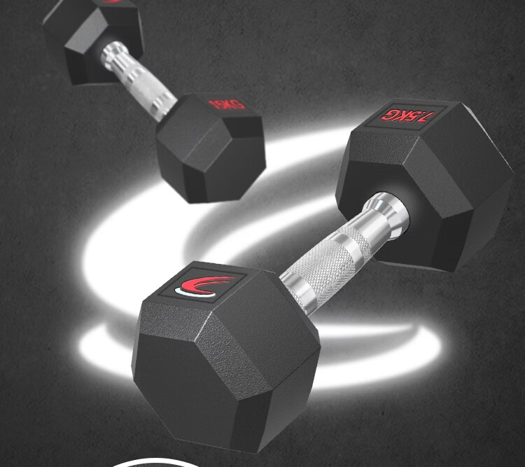 Chengyue Rubber-Coated Dumbbells for Men And Women, Hexagonal Home And Commercial Professional Gym Solid Steel Equipment Combination Set 3KG*2 16