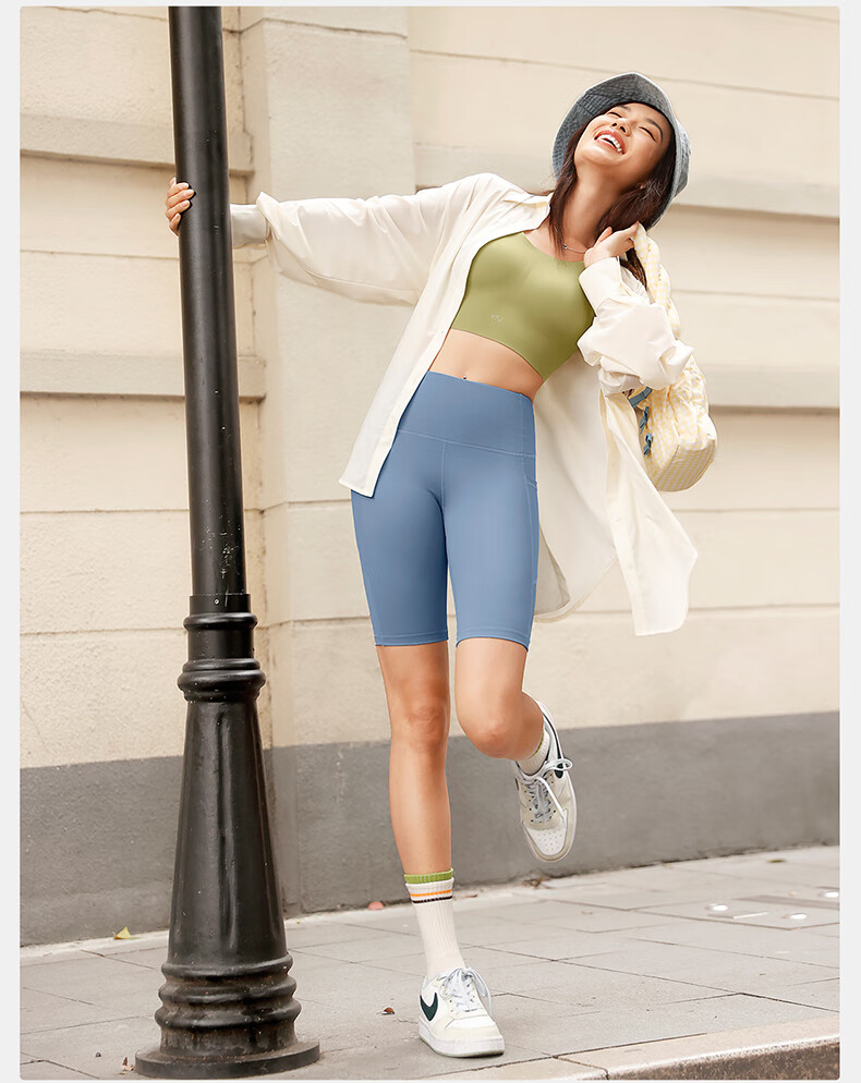 VFU Xingqing Five-Minute Yoga Shorts, Outdoor Sports Cycling Pants, High-Waisted Butt-Lifting Tight Shorts, Linen Color, Size S 35