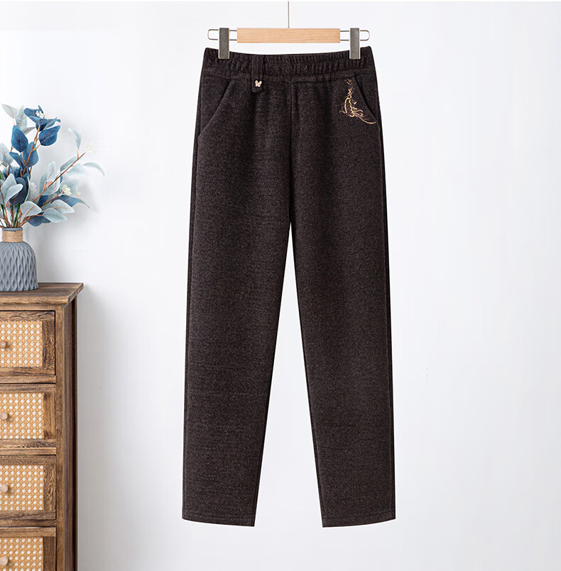 QIUFULUO Women's Winter Fleece-Lined Thick Warm Casual Pants Middle-Aged and Elderly Fashion Straight-Leg High-Quality Trousers for Ages 50-60 2