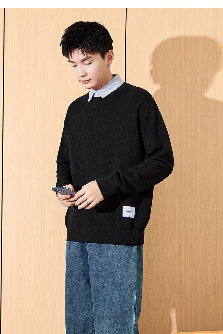 TonLion Men's Sweater, Round Neck, Faux Two-Piece Knit Pullover, Autumn And Winter Men's Sweater 5