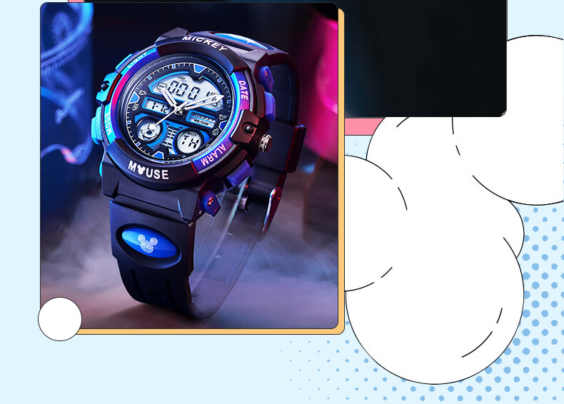 Disney Mickey Mouse Collaboration Exam-Specific Waterproof Sports Watch for Middle And High School Students, Children's Electronic Watch Only for Time Measurement 15