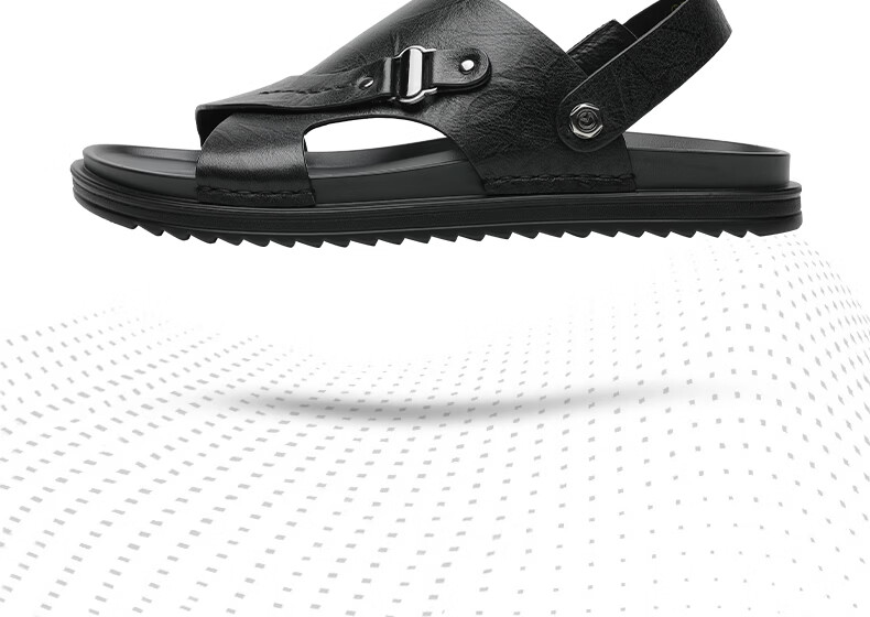 Goldlion Men's Shoes, Urban Casual Breathable Outdoor Sandals, Dual-Wear Leather Shoes, Beach Shoes, 59622032401A, Black, Size 41 5