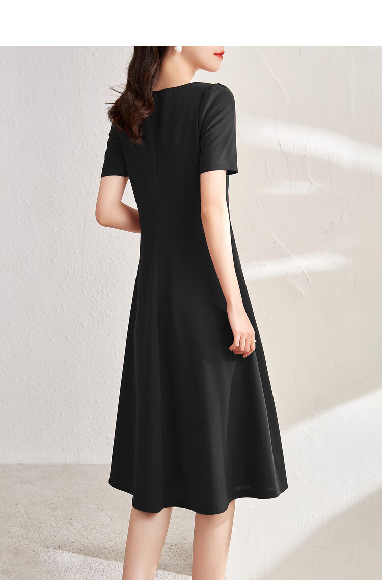 Sentubila Short-Sleeve Dress for Women, Summer Vintage Hepburn Style Elegant Office Dress, Mid-Length A-Line Skirt, Elegant Black, Size S 11