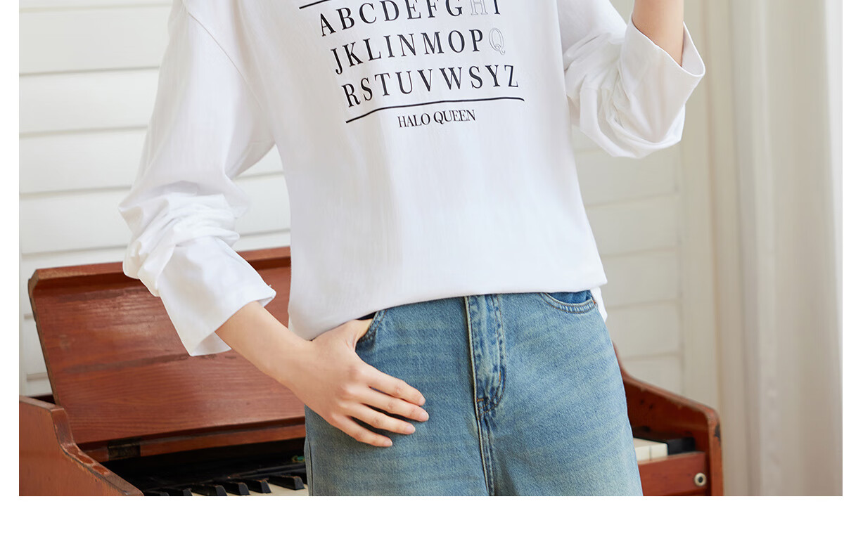 Halo Queen Women's Long Sleeve Cotton T-Shirt Spring Autumn Round Neck Letter Bow Print Casual Base Shirt New H143T2009 58