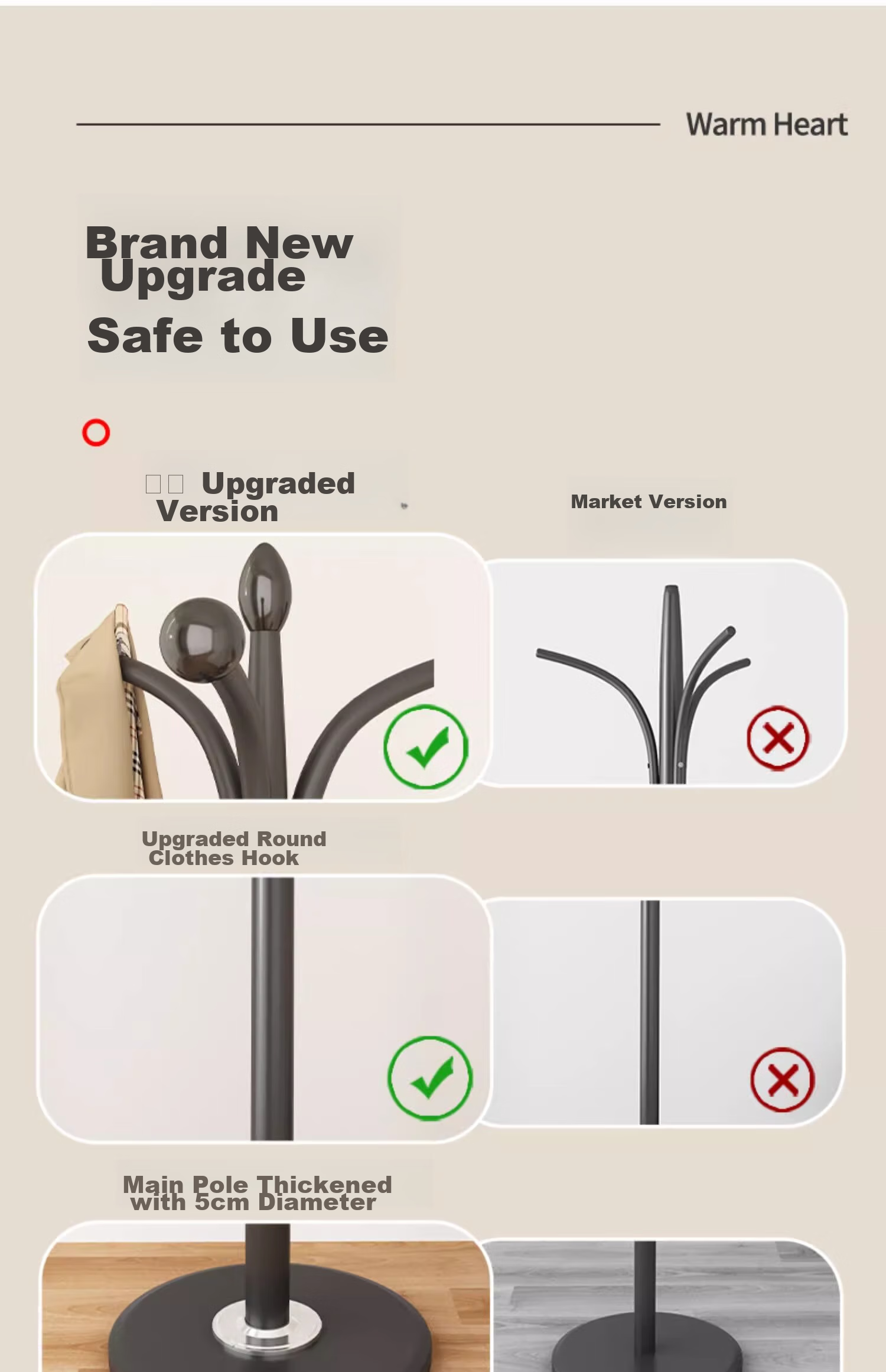YOUQIN Coat Rack, Floor-Standing Wardrobe Hanger, Home Living Room Simple Standing Clothes Drying Rack, Multifunctional Bag Hanger 12