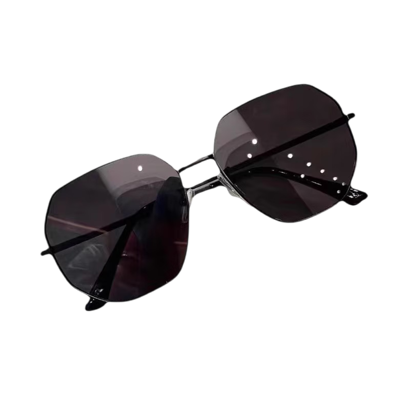 LESCA LUNETIER Transparent Blue UV Protection Sunglasses for Men, Polygonal Metal Driving Sunglasses, Trendy Beach Glasses for Women with Round Faces