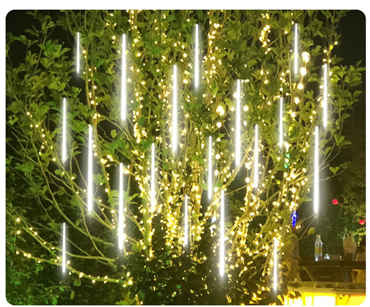 Jingyun Meteor Shower LED Outdoor Waterproof Lights Lantern Festival Scene Decoration Atmosphere String Lights Tree Hanging Twinkling Waterfall Warm White [Plug-in] 50cm Set of 10 2