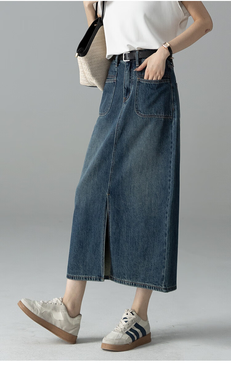 Dme [French Elegant] A-Line Slit Midi Skirt for Women, Spring And Autumn Style, Slimming High-Waist Mid-Length Skirt 8