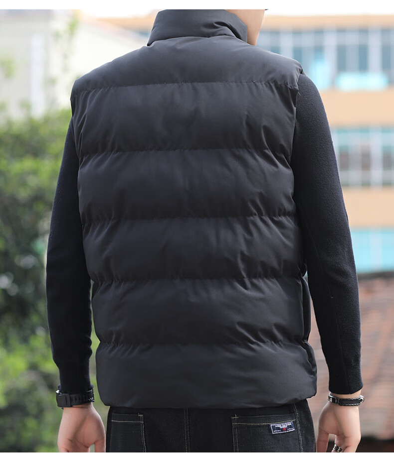 Warrior Men's Thickened Warm Solid Color Stand Collar Vest Fashion Waistcoat Autumn Winter Korean Casual Jacket 2