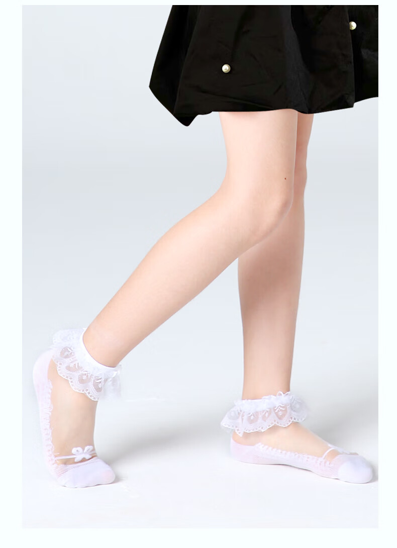 Barbie Girls' Socks, Children's Summer Thin Silk Stockings, Cotton Socks, Girls' Lace Trim Crystal Socks, Princess Summer Socks 14