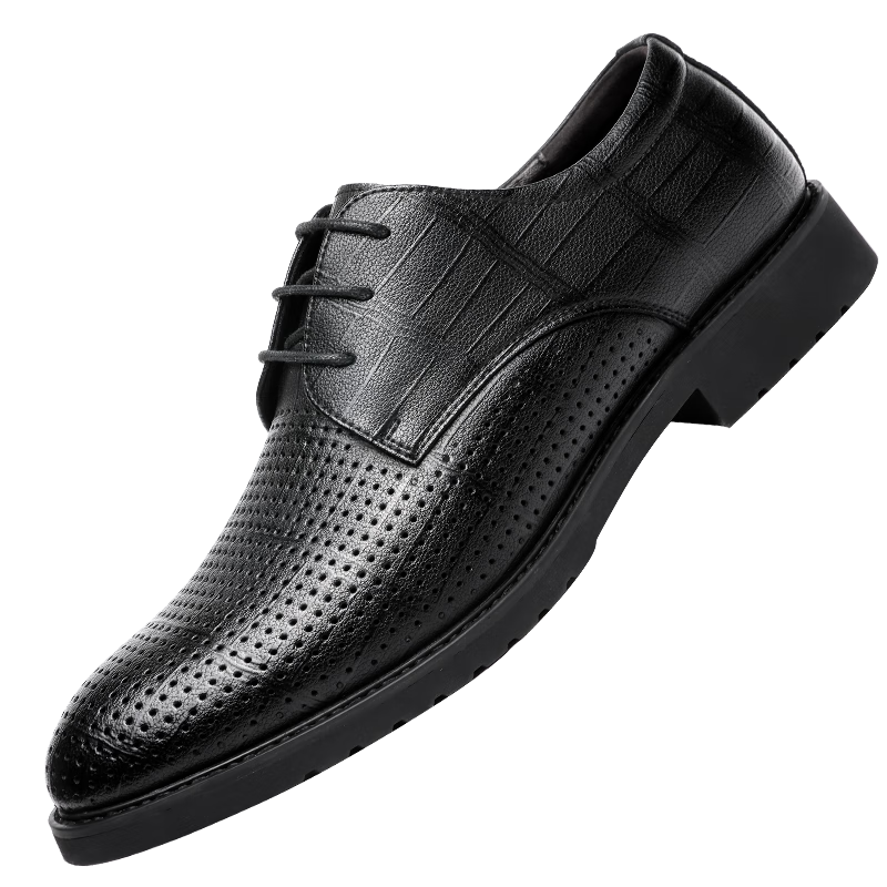 CARTELO Men's Leather Shoes, Business Formal Shoes for Men, Summer Breathable Hollow Leather Sandals for Men, 9595 Black Hollow Style, Size 42