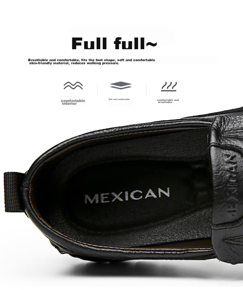 MEXICAN Business Casual Shoes Men's Top-Grain Leather Shoes Formal Slip-On Derby Shoes for Men 8283 Black Size 40 8