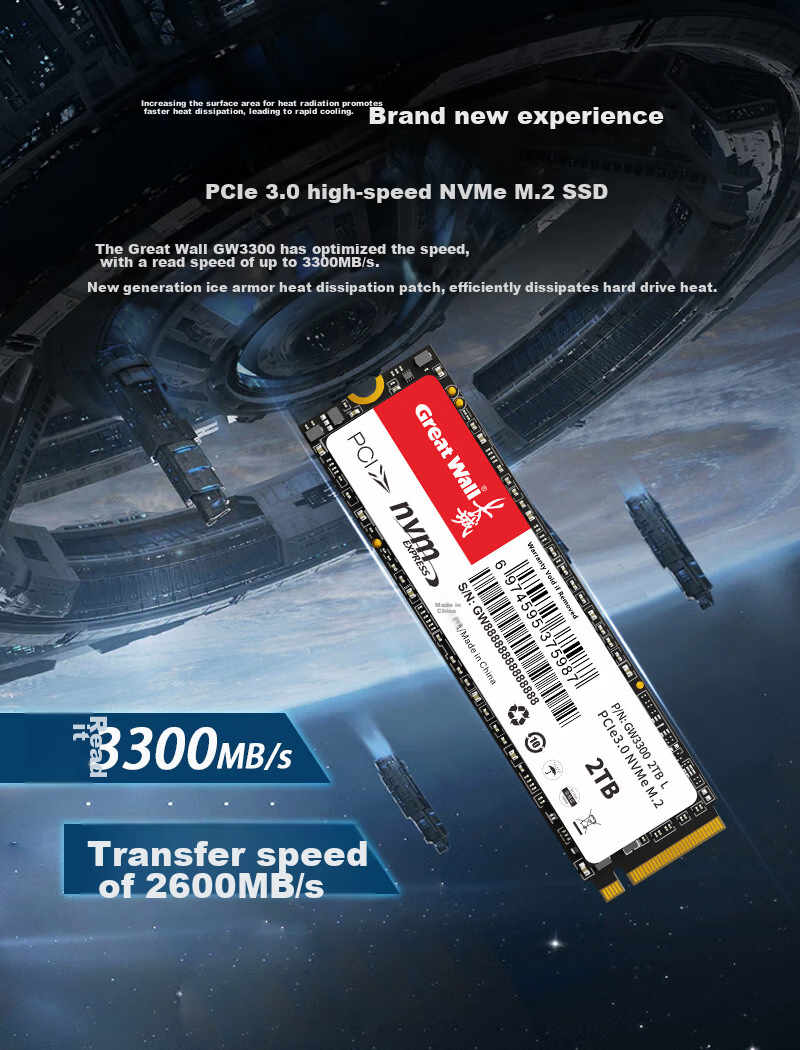 Great Wall 1TB SSD Solid State Drive, M.2 Interface (NVMe Protocol), PCIe 3.0, GW3300 Series 1