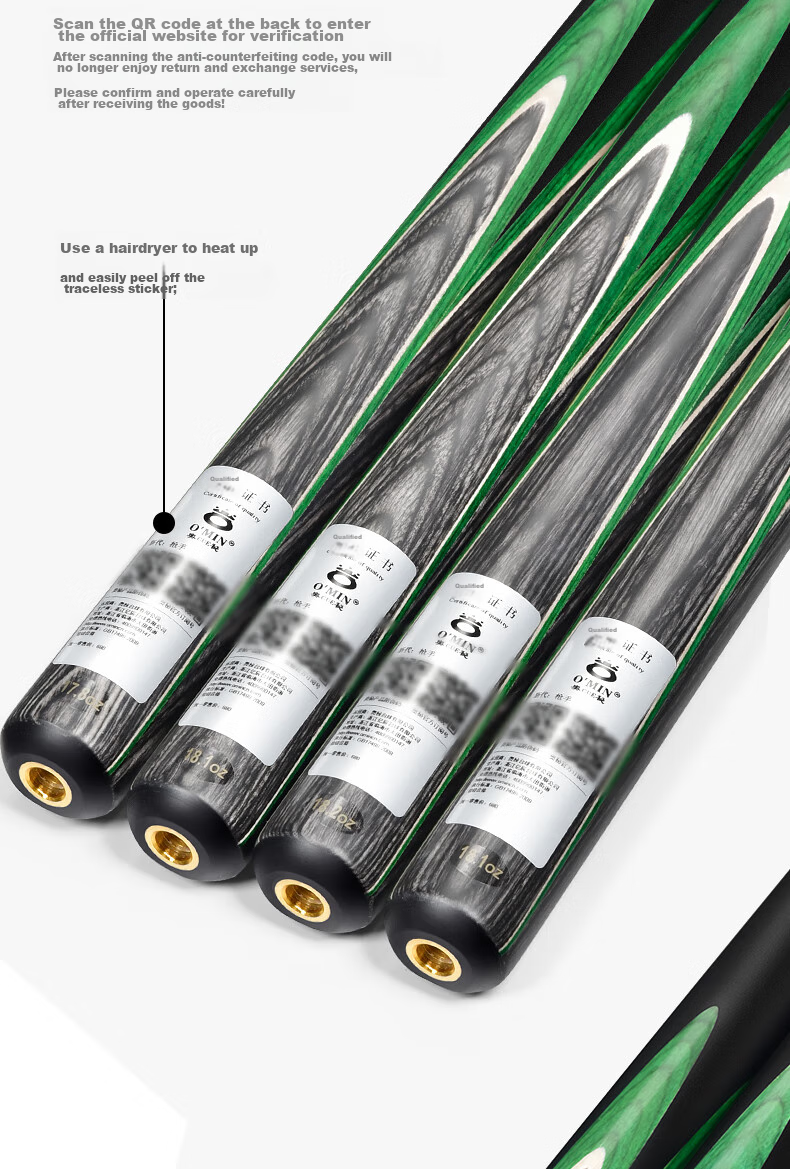 Aomi New Generation Green Storm Snooker Cue, Small Tip, Chinese 8-Ball Cue, Separate 10mm Gun Hand Series 12