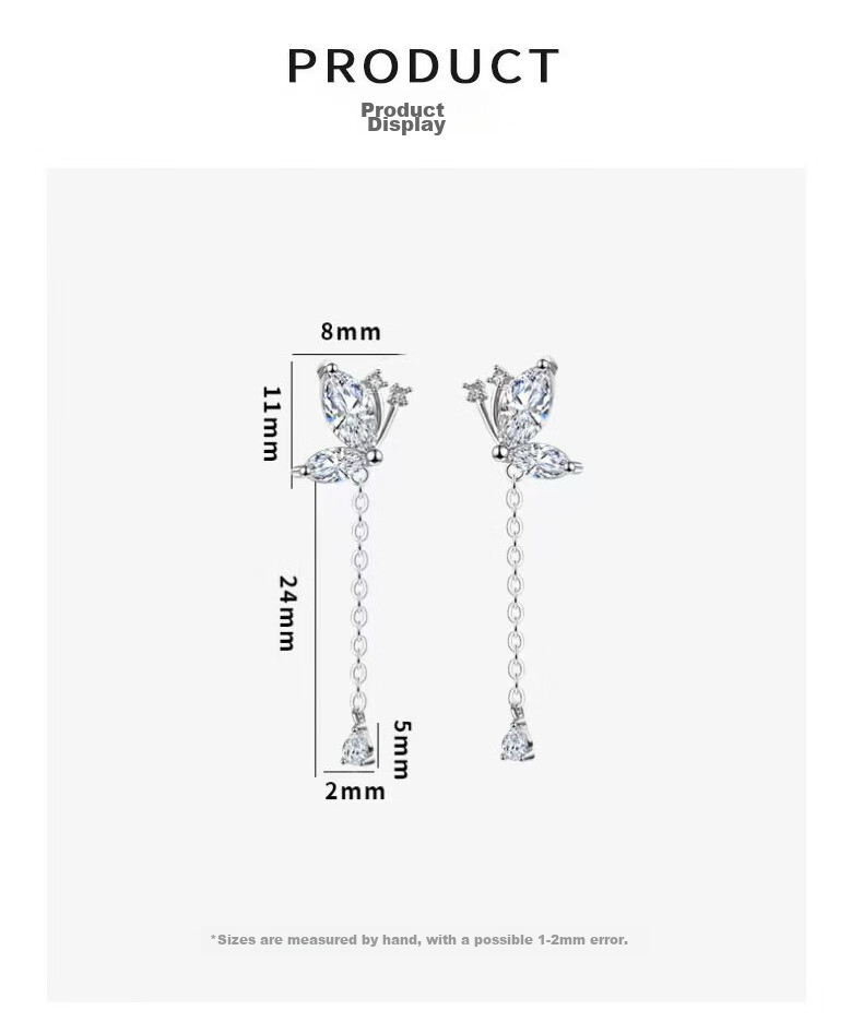 Dijing 999 Sterling Silver Long Earrings with Tassel Butterfly Studs, Birthday Gift for Women, Fashionable Ear Jewelry for Girlfriend 6