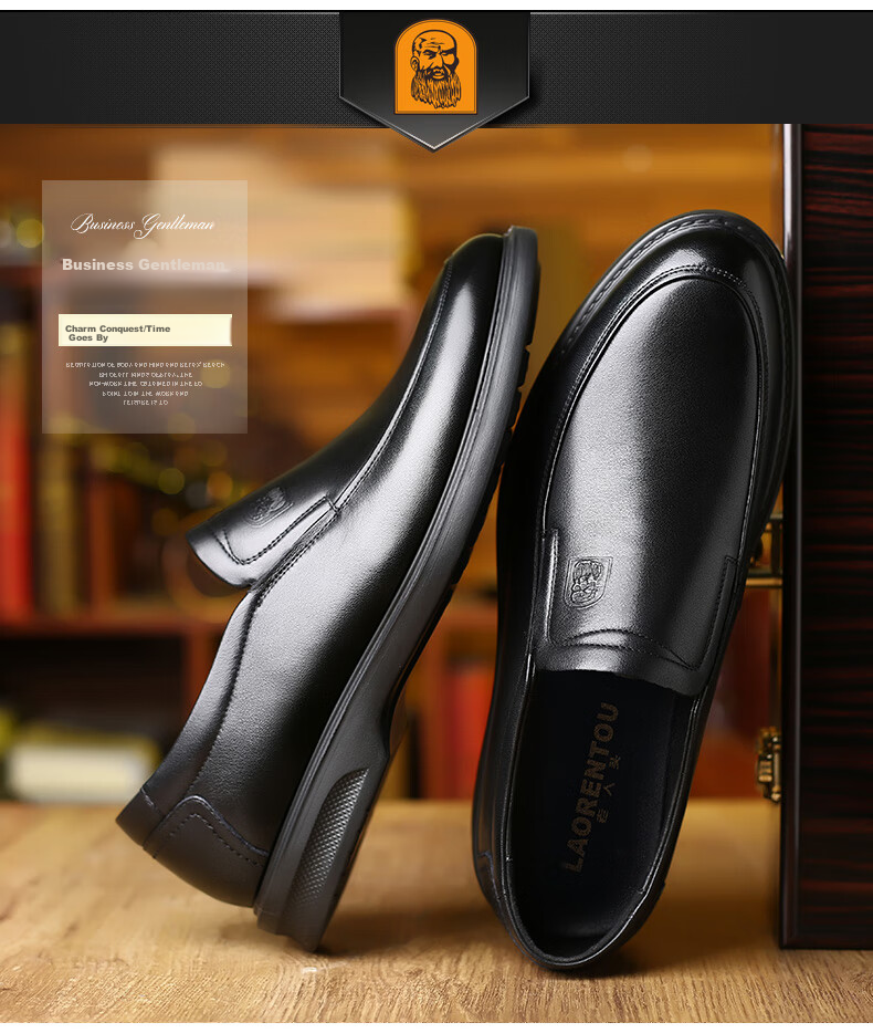 LAORENTOU Business Casual Leather Shoes for Men, Spring And Autumn Breathable Soft-Soled Cowhide Formal Wedding Shoes Dad Shoes A90192 Black Size 38 4