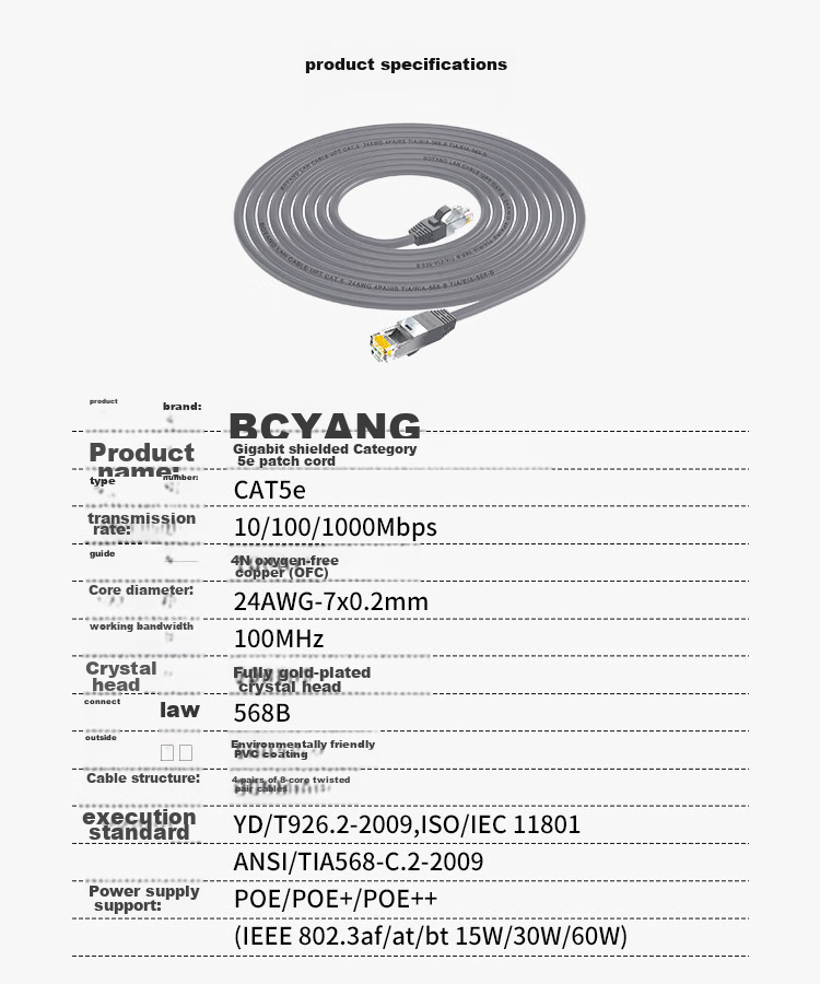 BOYANG , CAT5e Shielded Network Patch Cable, FTP Gigabit Ethernet Cable, Oxygen-Free Copper Twisted Pair, 18 Meters, Data Center And Home Installation Project Cable, Pre-Made Network Cable, Gray, BY-518HP 10