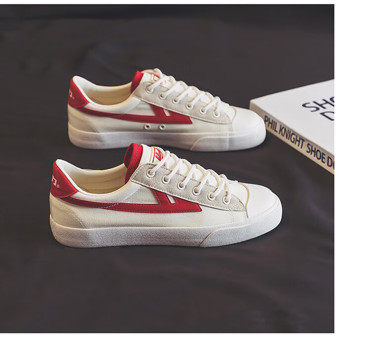 Warrior Official Canvas Shoes, Men's And Women's Casual Sneakers, Breathable Sports Skateboard Shoes for Autumn, KGH647MJ, Beige-Red, Size 39 7