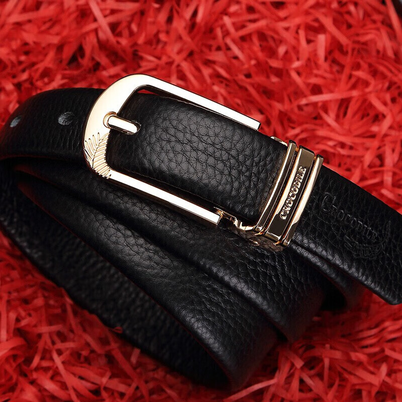 CROCODILE Double-Sided Top-Grain Leather Women's Belt, Casual Pin Buckle Belt, Birthday Gift for Girlfriend, 11609 Black