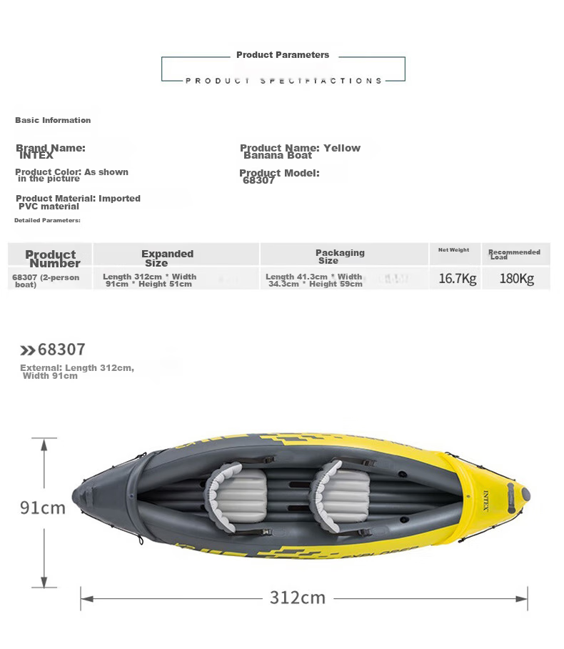 INTEX Challenger Two-Person Inflatable Boat, Thickened Rafting Kayak, Single Or Double Fishing Boat, Wear-Resistant Assault Boat 68306 14