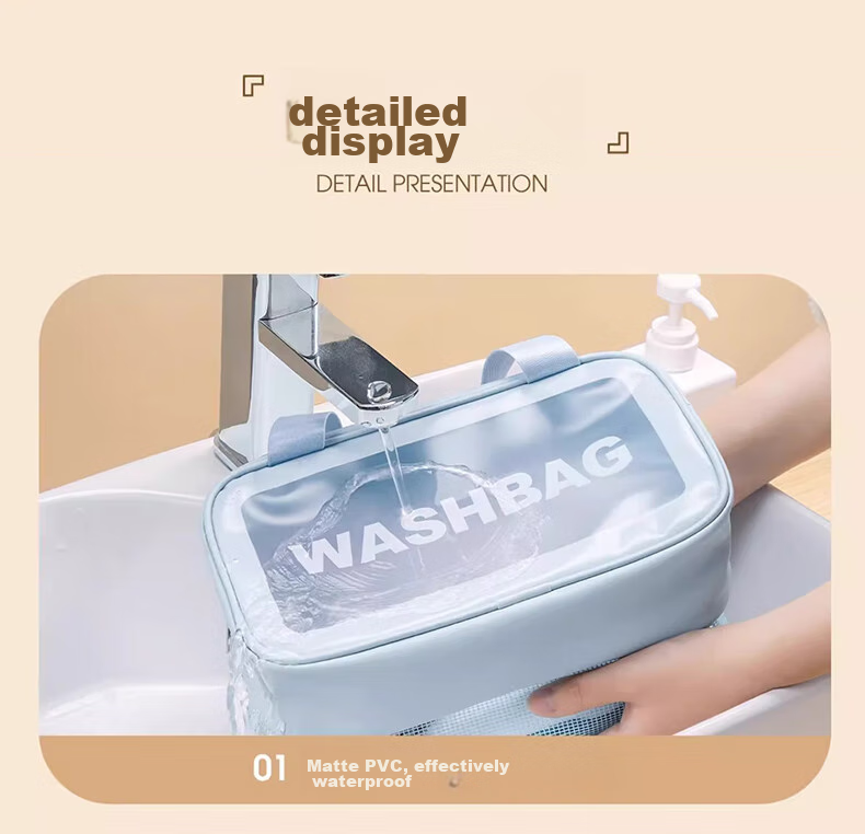 Jinghuisichuang Toiletry Bag for Men And Women, Travel Makeup Organizer with Wet And Dry Separation, Large Capacity Transparent Blue Wash Bag 11