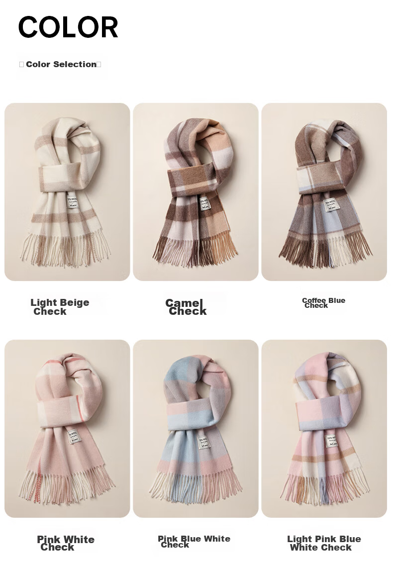 MiiOW Scarf for Women, Autumn And Winter Shawl, Pure Wool Plaid Neck Warmer, Gift for Girlfriend, National Day Birthday Present, New Year Gift Box 17