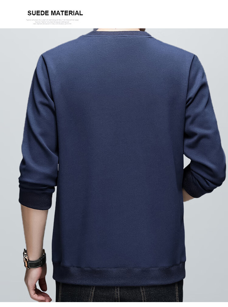 ROMON Men's Sweatshirt, Spring Trendy Long-Sleeve T-Shirt, Business Casual Loose Round Neck Top, Base Layer, L52 Blue 4XL 10
