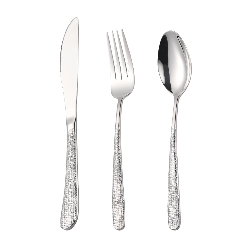 JD Original Spoon, Knife And Fork Set with Soup Spoons And Fruit Forks for Western Cuisine And Steak, Stainless Steel [Textured Handle], Three-Piece Set