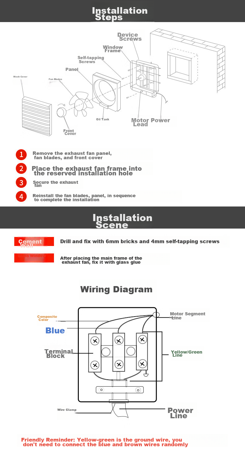 AIRMATE Exhaust Fan, Kitchen Ventilation Fan, Bathroom Extractor Fan, Wall-Mounted 12-Inch XF3060H 13