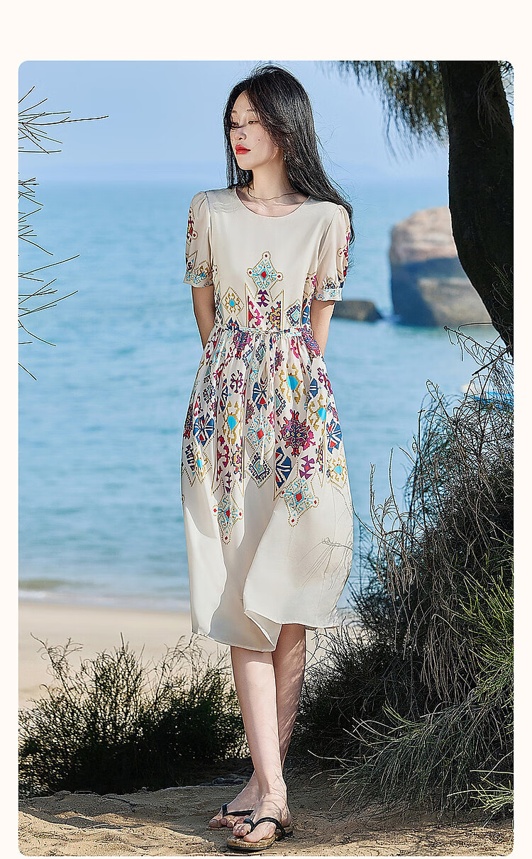 Dme [Romantic French Series] Lightweight, Flowing, Ethereal Atmosphere Non-Positionable Floral Print Mid-Sleeve Women's Dress 3