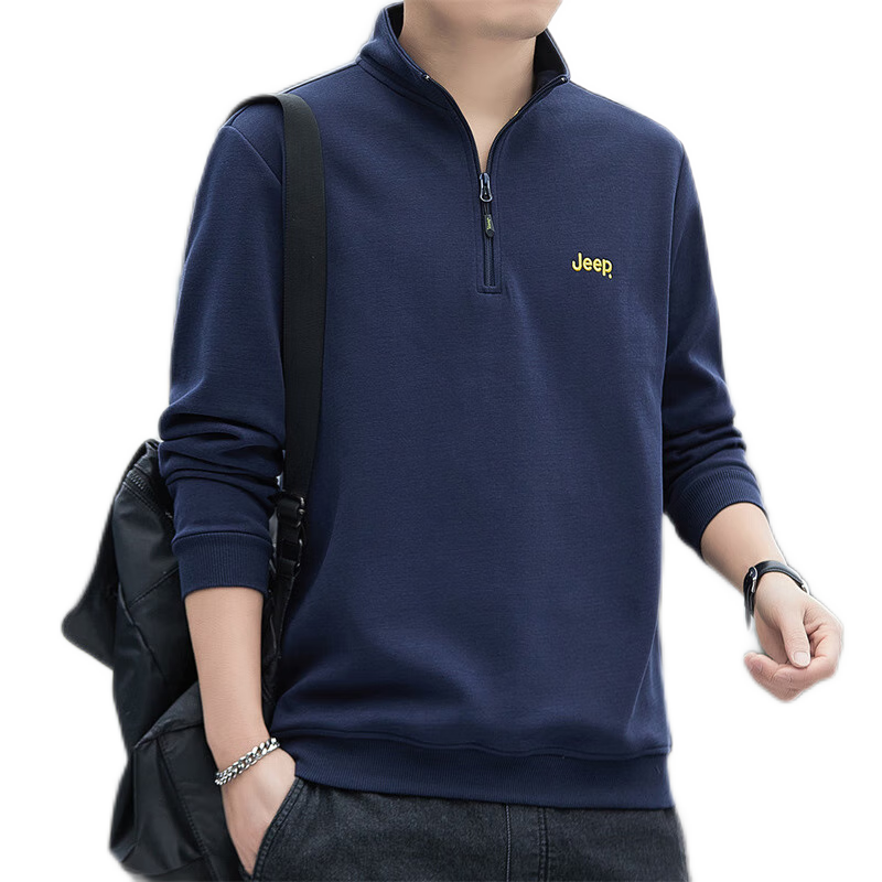 JEEP Men's Sweatshirt, Loose-Fitting Stand-Collar Long-Sleeve T-Shirt for Spring And Autumn, Casual Menswear, Blue, 4XL