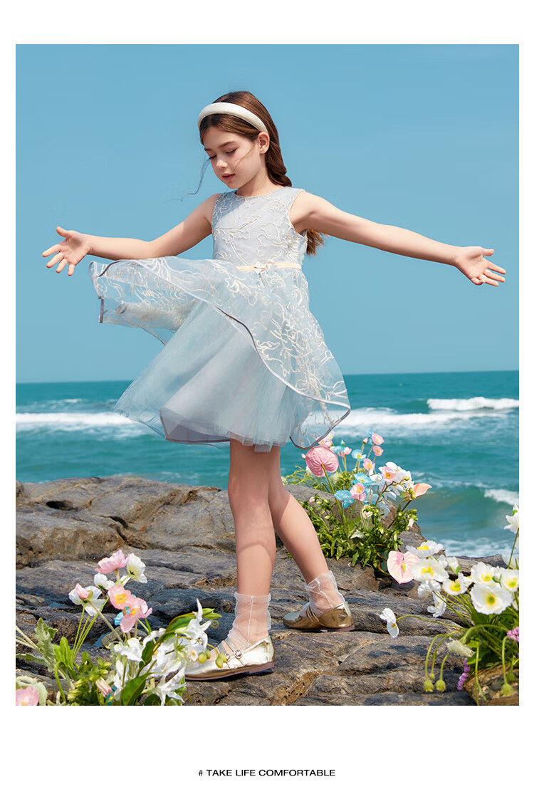 YEEHOO Girls' Princess Dress, Children's One-Piece Dress, Big Kids' Dress, Formal Wear, Tulle Birthday Dress, Summer Outfit, White, Size 120 12