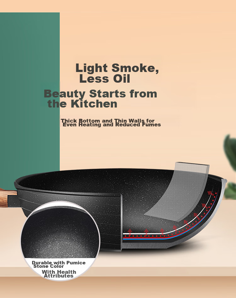 COOKER KING Non-Stick Wok, Easy to Clean, Maifanshi Color Stir-Fry Pan, 32cm, Compatible with Induction Cookers, Obsidian Series CG32HY 6