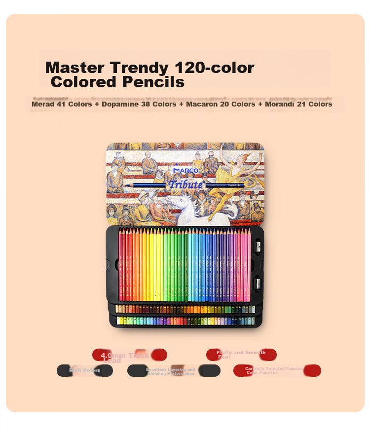 MARCO Master Oil-Based Colored Pencils Art Student Set for Boys And Girls, Students' Colored Pencils Birthday Gift, Master Premium [160 Oil-Based Colors] 12